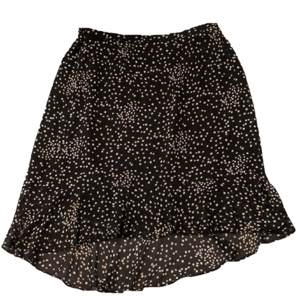 Talbots Skirt Pure Silk Polka Dot Hi-Lo Ruffle Hem Midi Size 14 Petite